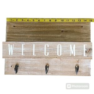 Welcome Wooden Sign. Coat Key Leash Bag  Hooks Mail Wallet Envelope Shelf